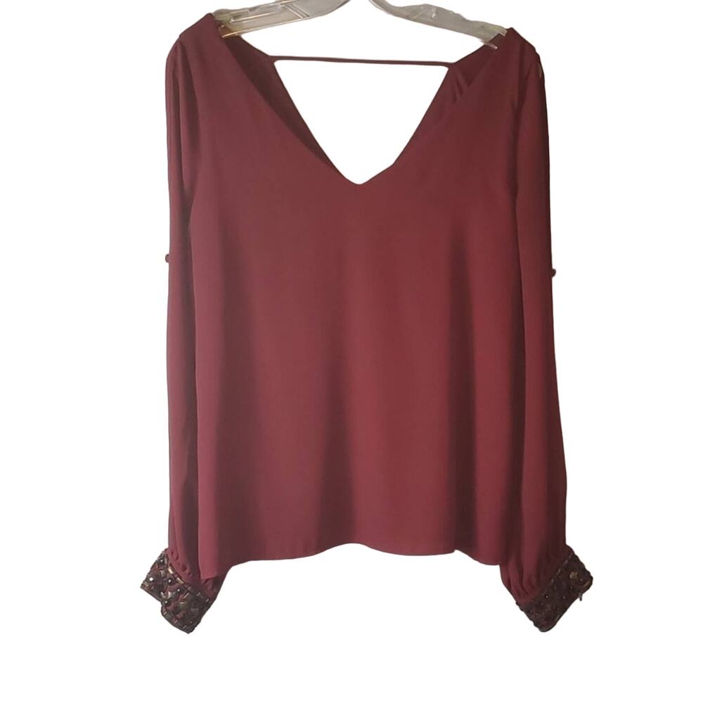 Francesca's Open Sleeve Blouse with Beaded Wrists, M